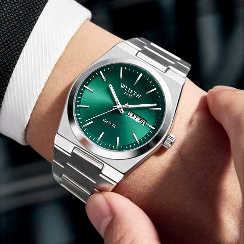 Reloj Hombre Cuarzo de Lujo – Acero Inoxidable Luminoso Fecha y Día Resistente al Agua