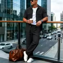 Conjunto Lino Texturizado Hombre 2026 – Camisa Manga Corta y Pantalón Streetwear