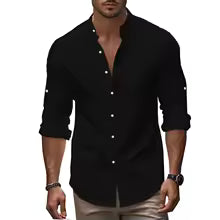 Camisa Novo Hombre Algodón Lino Manga Larga