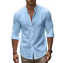 Camisa Novo Hombre Algodón Lino Manga Larga