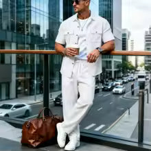 Conjunto Lino Texturizado Hombre 2026 – Camisa Manga Corta y Pantalón Streetwear