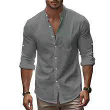 Camisa Novo Hombre Algodón Lino Manga Larga