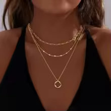 Set de Collares Multicapa Mujer – Baño Oro 14K y Plata Cadena Paperclip con Círculo