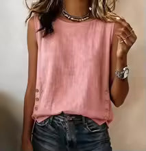 Camisa Suelta de Lino y Algodón para Mujer – Color Sólido con Botones