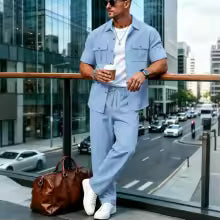 Conjunto Lino Texturizado Hombre 2026 – Camisa Manga Corta y Pantalón Streetwear