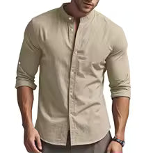 Camisa Novo Hombre Algodón Lino Manga Larga