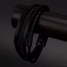 Set Pulseras Hombre Cuero Trenzado Multicapa – Cuerda Negra y Marrón Zinc Punk