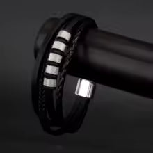 Set Pulseras Hombre Cuero Trenzado Multicapa – Cuerda Negra y Marrón Zinc Punk